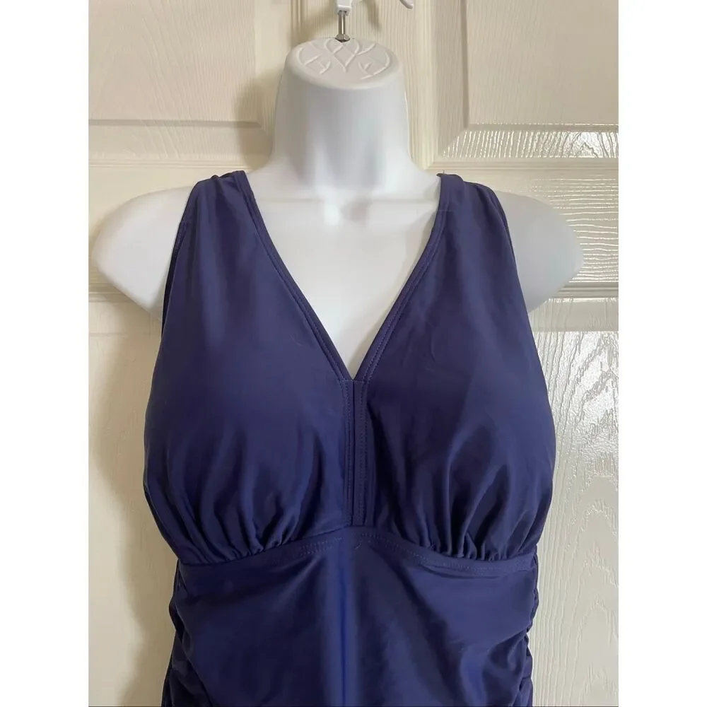 Aqua Eve 18W Plus Size One Piece Bikini Navy Blue NWT